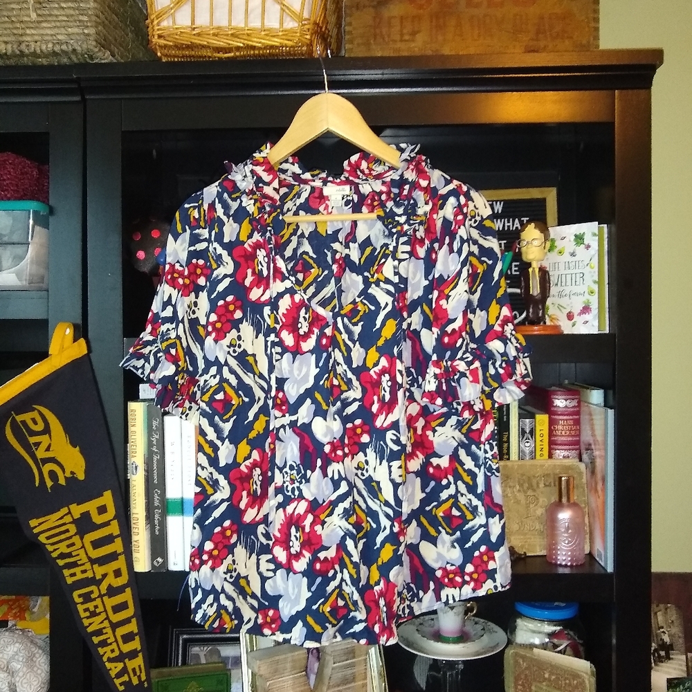 Unique Red, White, Blue, and Yellow Top